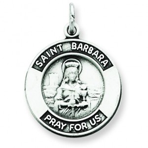 Oxidized St Barbara Medal in Sterling Silver