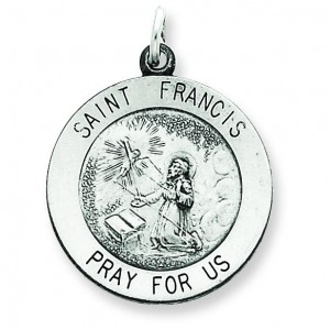 Antiqued St Francis Medal in Sterling Silver