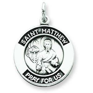 Oxidized St Matthew Medal in Sterling Silver