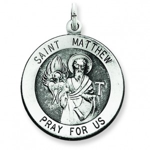 Antiqued St Matthew Medal in Sterling Silver