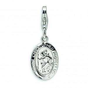 Saint Christopher Medal Lobster Clasp Charm in Sterling Silver
