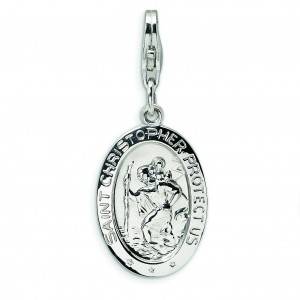 St Christopher Medal Lobster Clasp Charm in Sterling Silver
