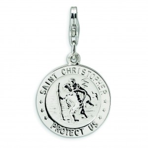 St Christopher Medal Lobster Clasp Charm in Sterling Silver
