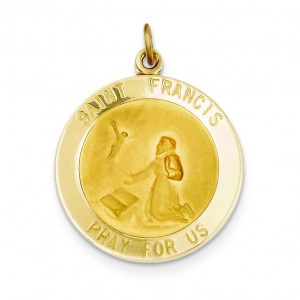 St Francis Medal in 14k Yellow Gold