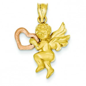 Satin Angel Charm in 14k Two-tone Gold