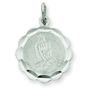 Praying Hands Disc Charm in Sterling Silver