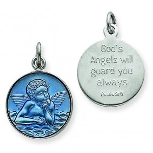 Blue Epoxy Angel Charm in Sterling Silver