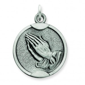 Antiqued Praying Hands Medal in Sterling Silver