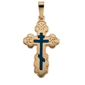 Black Inlay Orthodox Cross in 14k Yellow Gold