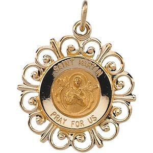 St Martin Medal in 14k Yellow Gold