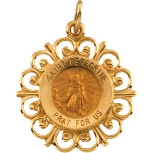 St Peregrine Medal in 14k Yellow Gold