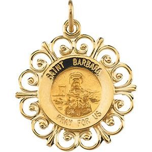 St Barbara Medal in 14k Yellow Gold