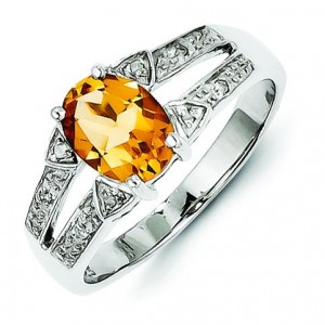 Rhodium Citrine Diamond Ring