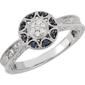 Genuine Blue Sapphire Diamond Ring in 14k White Gold (0.06 Ct. tw.) (0.06 Ct. tw.)