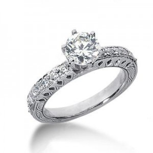 Stylish Round Shape Diamond Engagement Ring in 14K Yellow Gold