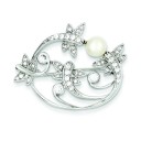 Imitation Pearl CZ Pin in Sterling Silver