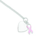 Heart Pink Ribbon Bracelet in Sterling Silver