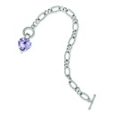 Lavender CZ Heart Bracelet in Sterling Silver