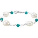 Freshwater Cultured Baroque Pearl Genuine Turquoise Bracelet in Sterling Silver
