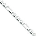 Sterling Silver 7 inch 6.50 mm Figaro Chain Bracelet