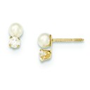 Cultured Pearl And CZ Earrings in 14k Yellow Gold