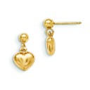 Puffed Heart Dangle Earrings in 14k Yellow Gold