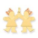 Double Girl Kids Pink Bow Charm in 14k Two-tone Gold