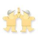 Diamond Cut Large Double Boys Engraveable Charm in 14k Two-tone Gold
