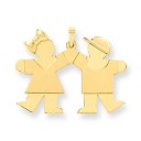 Solid Engraveable Girl On Left Boy On Right Charm in 14k Yellow Gold