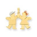 Small Boy On Left Girl On Right Engraveable Charm in 14k Tri-color Gold
