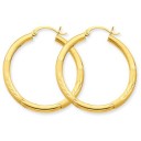 Satin Diamond Cut Round Hoop Earrings in 10k Yellow Gold 