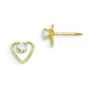 Aquamarine Birthstone Heart Earrings in 14k Yellow Gold