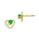 Emerald Birthstone Heart Earrings in 14k Yellow Gold