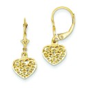 Diamond Cut Mini Puffed Heart Leverback Earrings in 14k Yellow Gold 
