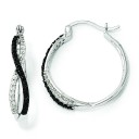 Black White CZ Twisted Hoop Earrings in Sterling Silver