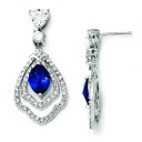 Marquise Synthetic Sapphire CZ Dangle Post Earrings in Sterling Silver