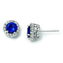 Synthetic Sapphire CZ Round Post Earrings in Sterling Silver