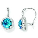 Checker cut Simulated Blue Topaz CZ French Wire Earrings in Sterling Silver