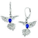 Synthetic Sapphire Hummingbird Leverback Earrings in Sterling Silver