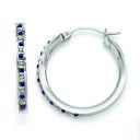 Platinum Diamond Sapphire Round Hinged Hoop Earrings in Sterling Silver (0.01 Ct. tw.)