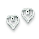 Rhodium Diamond Heart Post Earrings in Sterling Silver