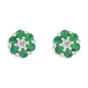 Rhodium Emerald Diamond Post Earrings in Sterling Silver