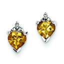 Rhodium Heart Citrine Diamond Post Earrings in Sterling Silver