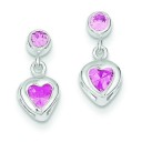 Pink Heart CZ Earrings in Sterling Silver