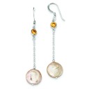 Champagne CZ Peach Fresh Water Cultured Coin Pearl Earrings in Sterling Silver