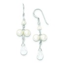 Freshwater Cultured Button Pearl Crystal Earrings in Sterling Silver