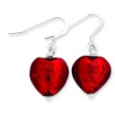 Red Murano Glass Heart Earrings in Sterling Silver