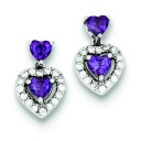 Purple Clear CZ Heart Shape Earrings in Sterling Silver