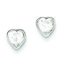 CZ Heart Bezel Stud Earrings in Sterling Silver
