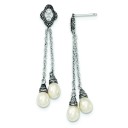 Antiqued CZ Freshwater Cultured Pearl Earrings in Sterling Silver